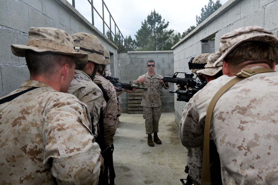 U.S. Marines of Special-Purpose Marine Air-Ground Task Force Crisis Response and soldiers from the Spanish Army Light Infantry Battalion conduct bilateral room sweeping training on Asturias, Spain, April 29, 2014. The training was conducted to further partnership and interoperability between SP-MAGTF CR and the Spanish forces. (U.S. Marine Corps photo by Lance Cpl. Alexander Hill/Released)
