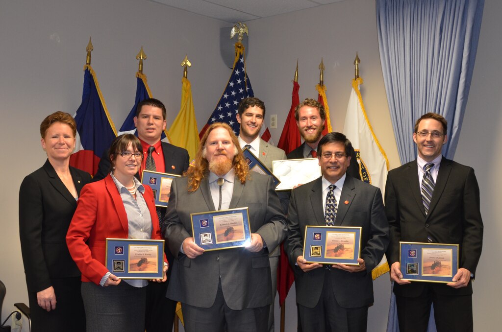 ALBUQUERQUE, N.M., --  Regional Leadership Development Program (RLDP) participants receive their graduation certificate, April 23, 2014, at a ceremony at the District's office.

Left to right:  Tracy Clever, director of regional business, South Pacific Division; Cynthia Jo Fowler, environmental biologist and lead for the RLDP toolbox effort, San Francisco District; Daniel Garcia, mechanical engineer, Albuquerque District; Kenneth Mueller, programs management chief, Los Angeles District; Kylan Kegel, civil engineer, Sacramento District; Ondrej Macejko, park ranger, San Francisco District; Jimmy Granillo, accountant, Los Angeles District; and Daniel Jason Gipson, regulatory chief, Sacramento District.  
