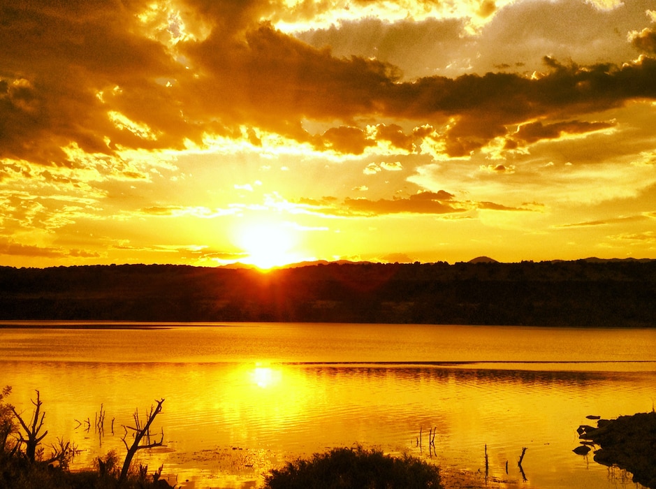 COCHITI LAKE, N.M., -- The Tetilla Peak recreation area at Cochiti Lake has amazing sunsets.  Sept. 29, 2012 happened to be a golden one. Photo by Karyn Matthews.