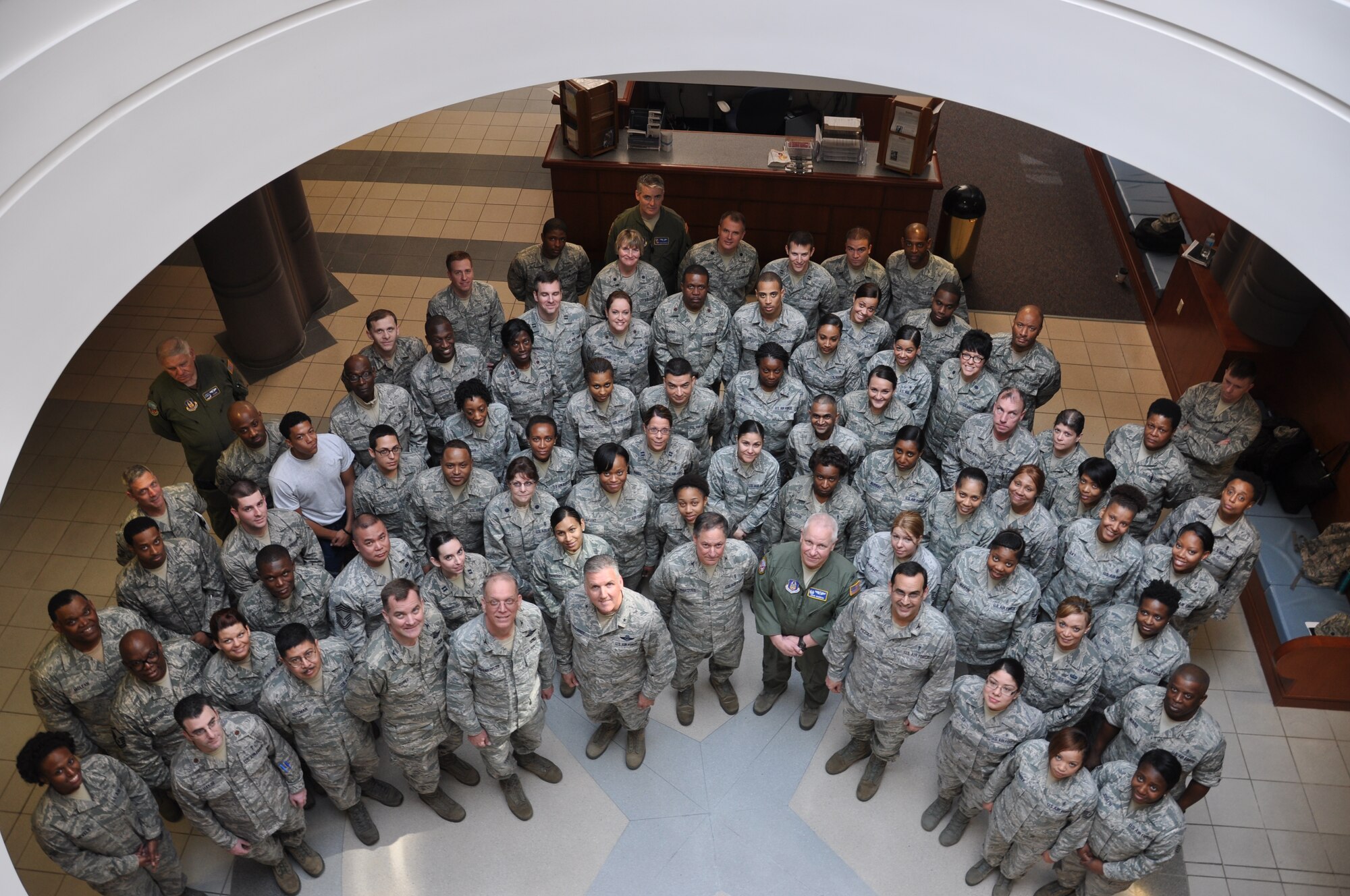 Brig. Gen. John C. Flournoy, Jr. posses with Freedom Wing members after the ribbon cutting ceremony for the 514th Wing Medical Section and 514th Aerospace Medicine Squadron new command suite at Joint Base McGuire-Dix-Lakehurst, N.J., May 4. (U.S. Air Force photo/Tech Sgt. Jonathan E. White)