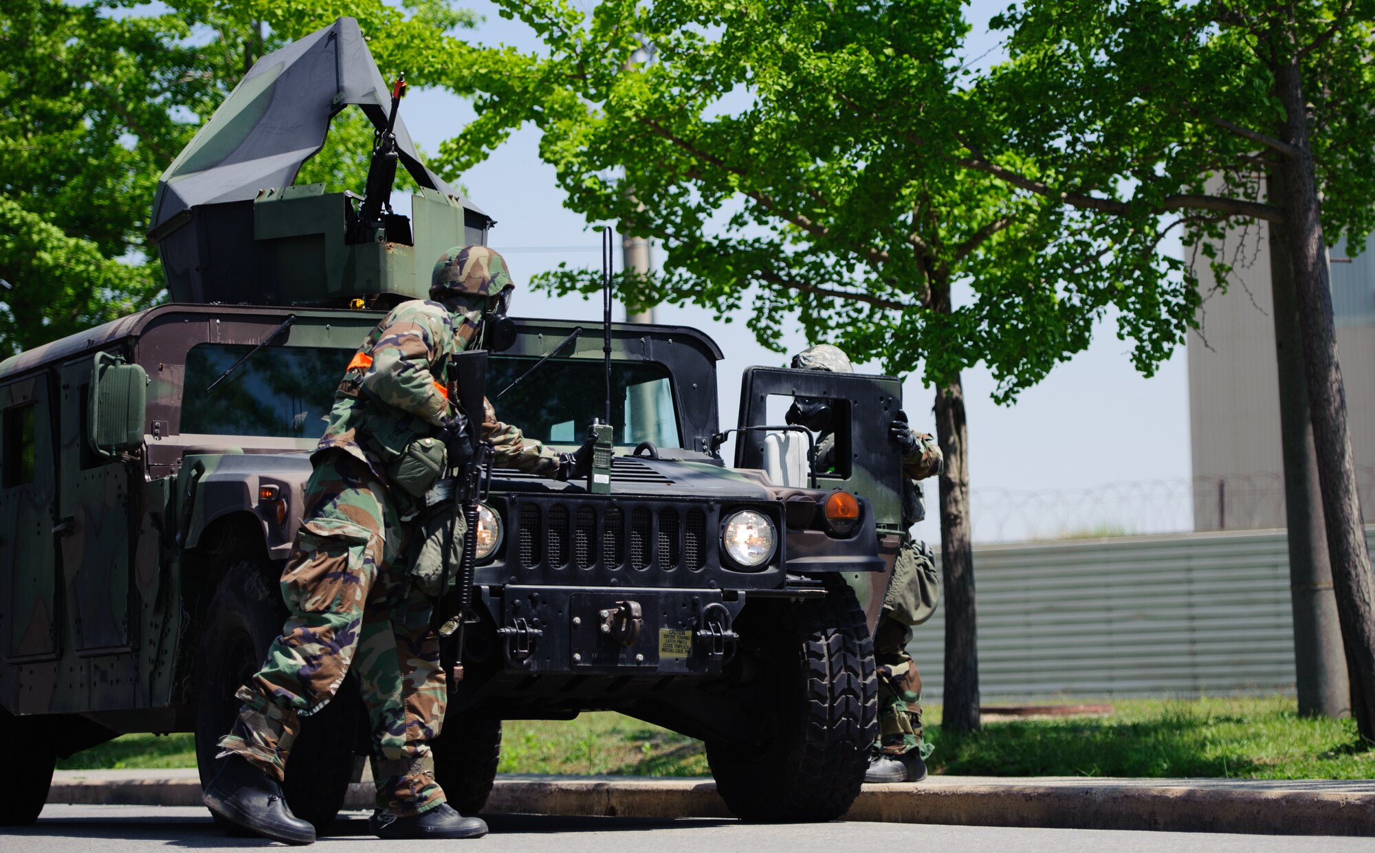Staff Sgt. Nicholas Bennett, 8th Security Forces augmentee, secures a position during exercise Beverly Bulldog 14-2 at Kunsan Air Base, Republic of Korea, May 7, 2014. The Wolf Pack continued to prove its combat readiness as they entered the third day of the peninsula-wide operational readiness exercise. (U.S. Air Force photo by Senior Airman Armando A. Schwier-Morales/Released)