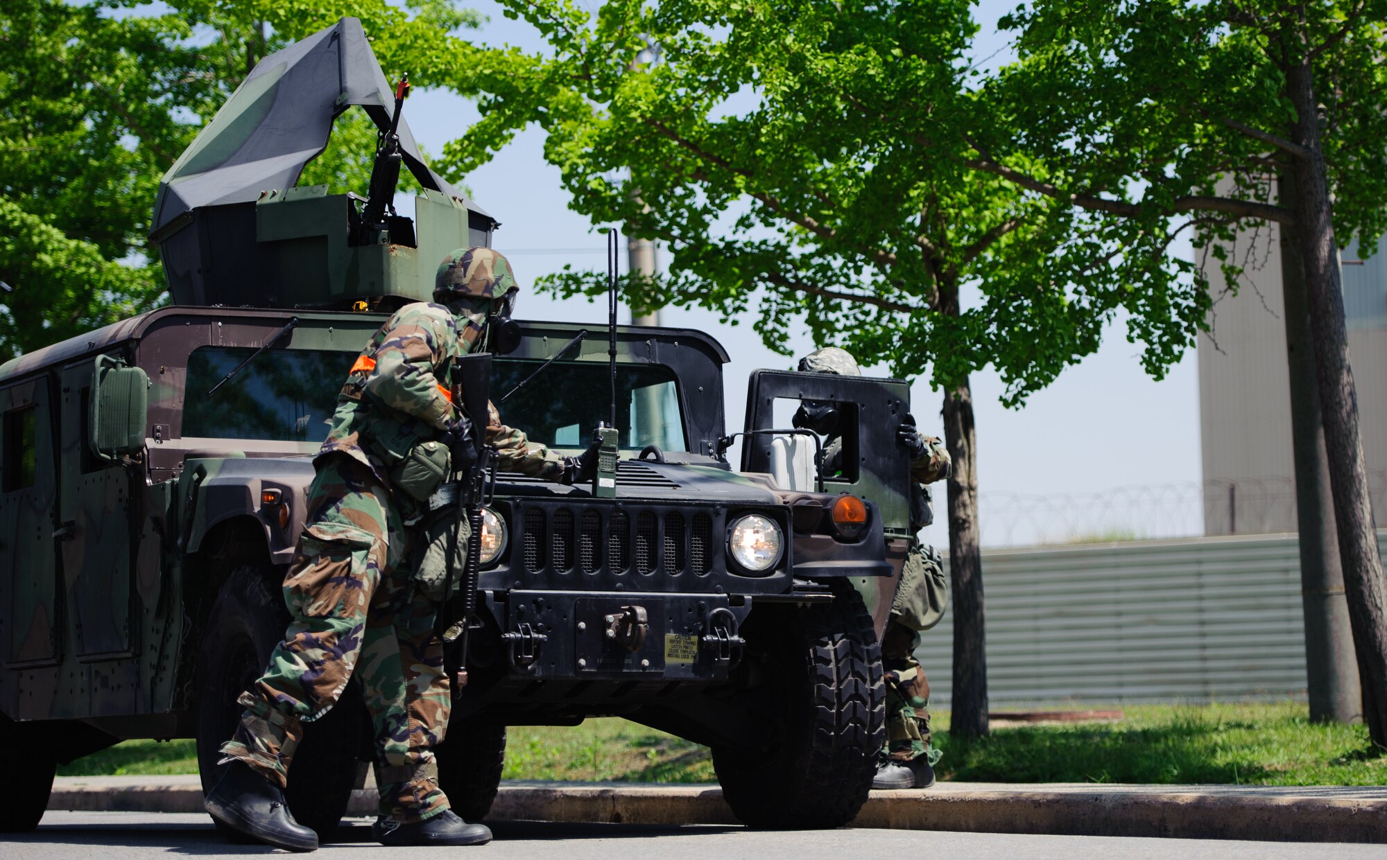 Staff Sgt. Nicholas Bennett, 8th Security Forces augmentee, secures a position during exercise Beverly Bulldog 14-2 at Kunsan Air Base, Republic of Korea, May 7, 2014. The Wolf Pack continued to prove its combat readiness as they entered the third day of the peninsula-wide operational readiness exercise. (U.S. Air Force photo by Senior Airman Armando A. Schwier-Morales/Released)