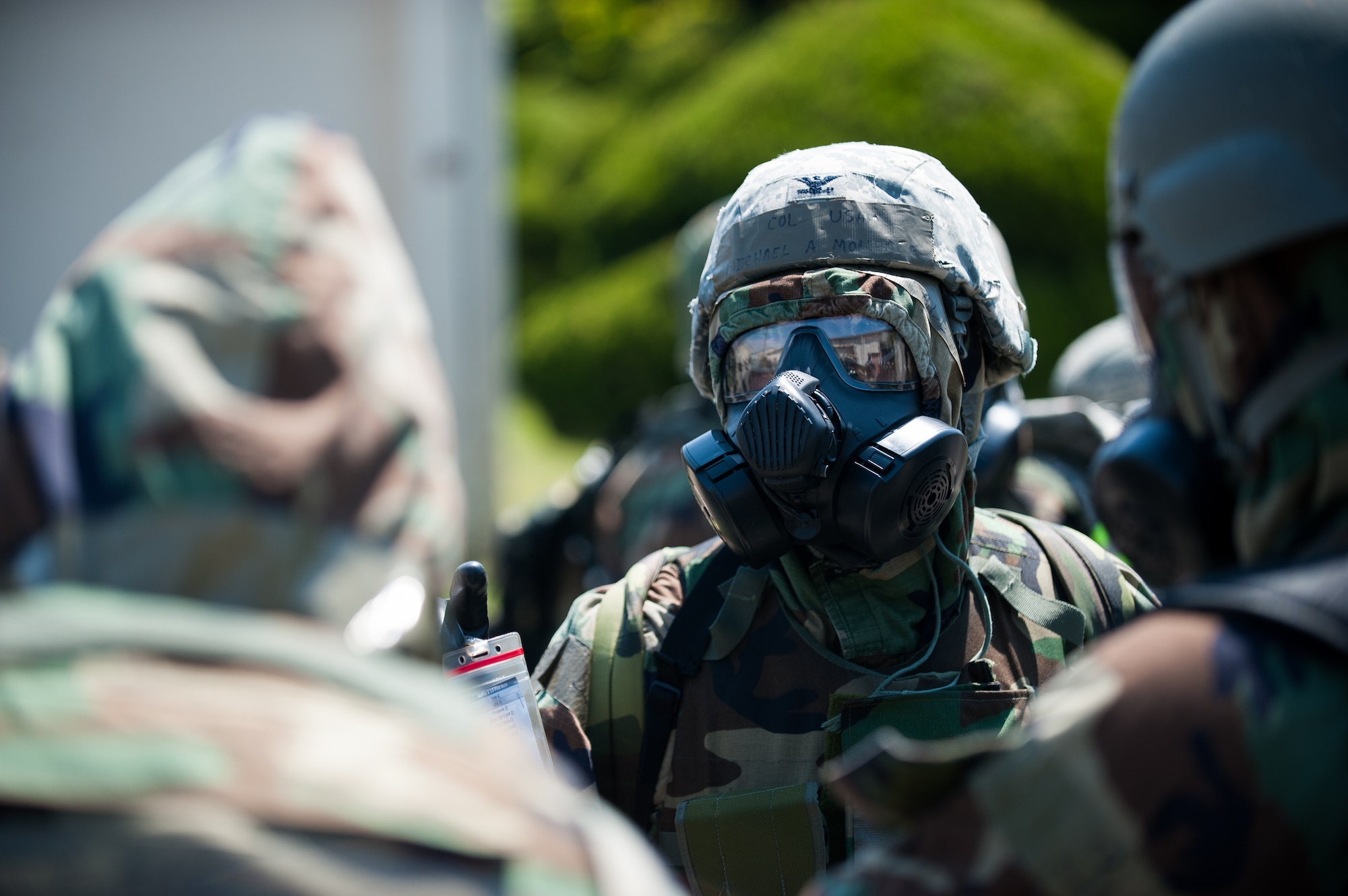 Col. Michael Morreale, 8th Maintenance Group commander, takes accountability after a simulated attack during exercise Beverly Bulldog 14-2 at Kunsan Air Base, Republic of Korea, May 7, 2014. The Wolf Pack continued to prove its combat readiness as they entered the third day of the peninsula-wide operational readiness exercise. (U.S. Air Force photo by Staff Sgt. Clayton Lenhardt/Released)