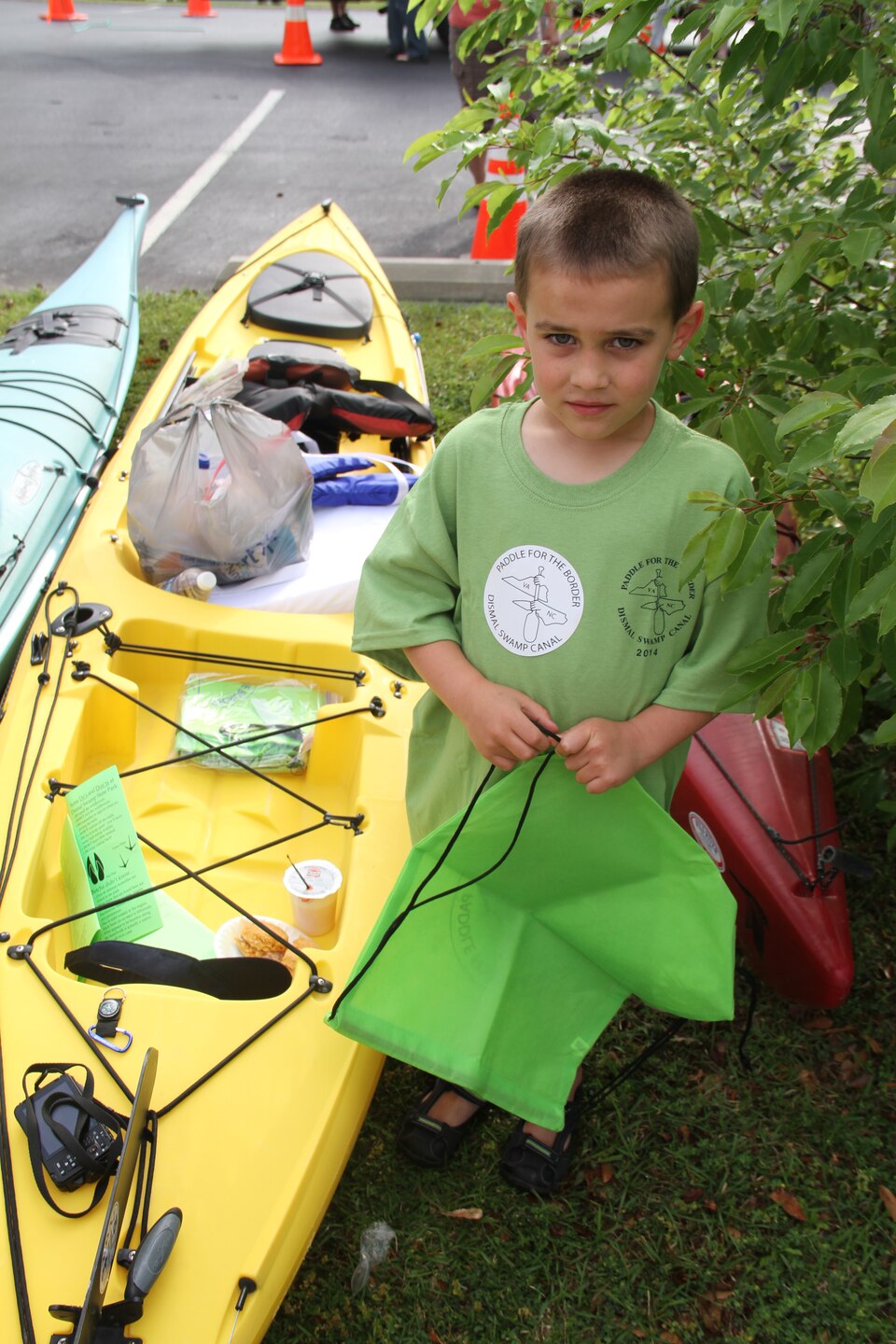 SOUTH MILLS, NORTH CAROLINA - This is the first year Grayden participated in the annual Paddle for the Border. The 6-year-old helped his Mom paddle 11 miles - from the South Mills, NC welcome center to Chesapeake, Va., where he joined the others for a picnic lunch. 