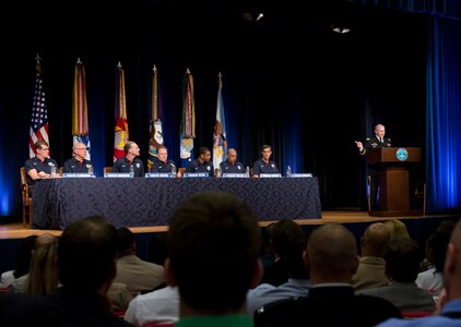 18th Chairman of the Joint Chiefs of Staff Army Gen. Martin E. Dempsey hosts a Sports Leadership Seminar at the Pentagon, May 7, 2014. Gen. Dempsey stated the goal of the open-panel forum was to “discuss the importance of dynamic leadership to building winning teams and also expose these coaches to what our world-class military team brings to the nation."