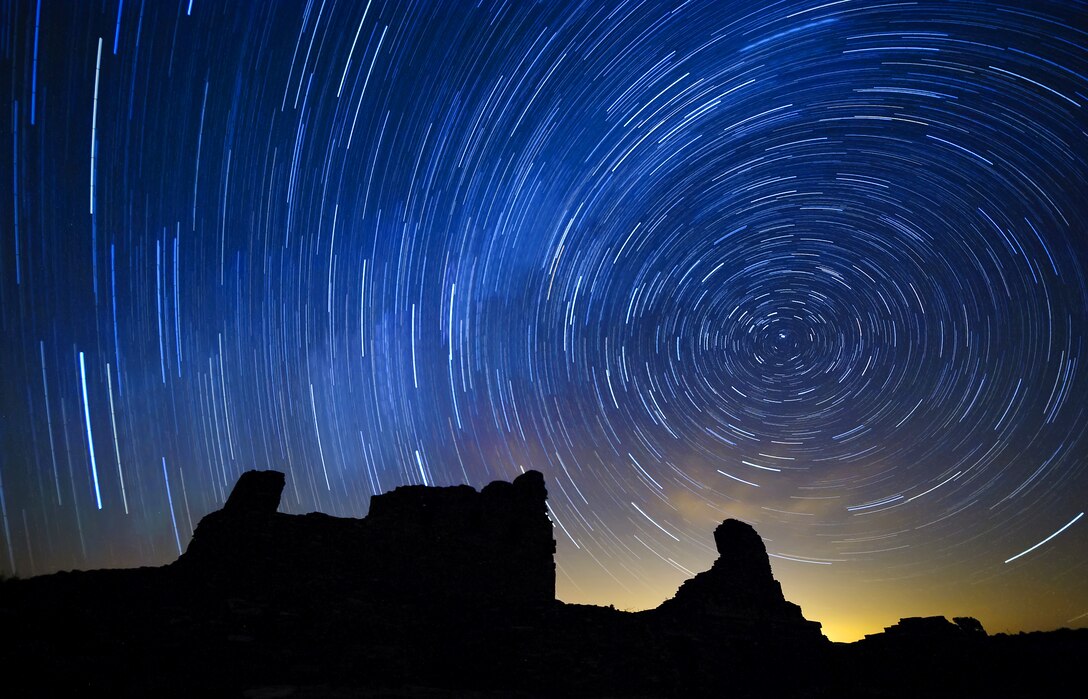 MOUNTAINAIR, N.M., -- Star trail photo take at the Abo Ruins which is part of the Salinas Pueblo Missions located near Mountainair, N.M.  This picture is approximately a 1-hour exposure taken around 1:00 am on Sept. 24, 2012, by Richard Banker. It placed first based on employee voting.
