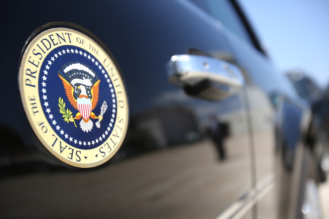 President Obama's vehichles stand by and wait for him to land at MCAS Miramar May 8, 2014. Obama came to San Diego for his fundraising event in La Jolla Calif. Obama arrived in Los Angeles May 7, as a part of  three-day trip to Californiato rais funds to help Democrats.