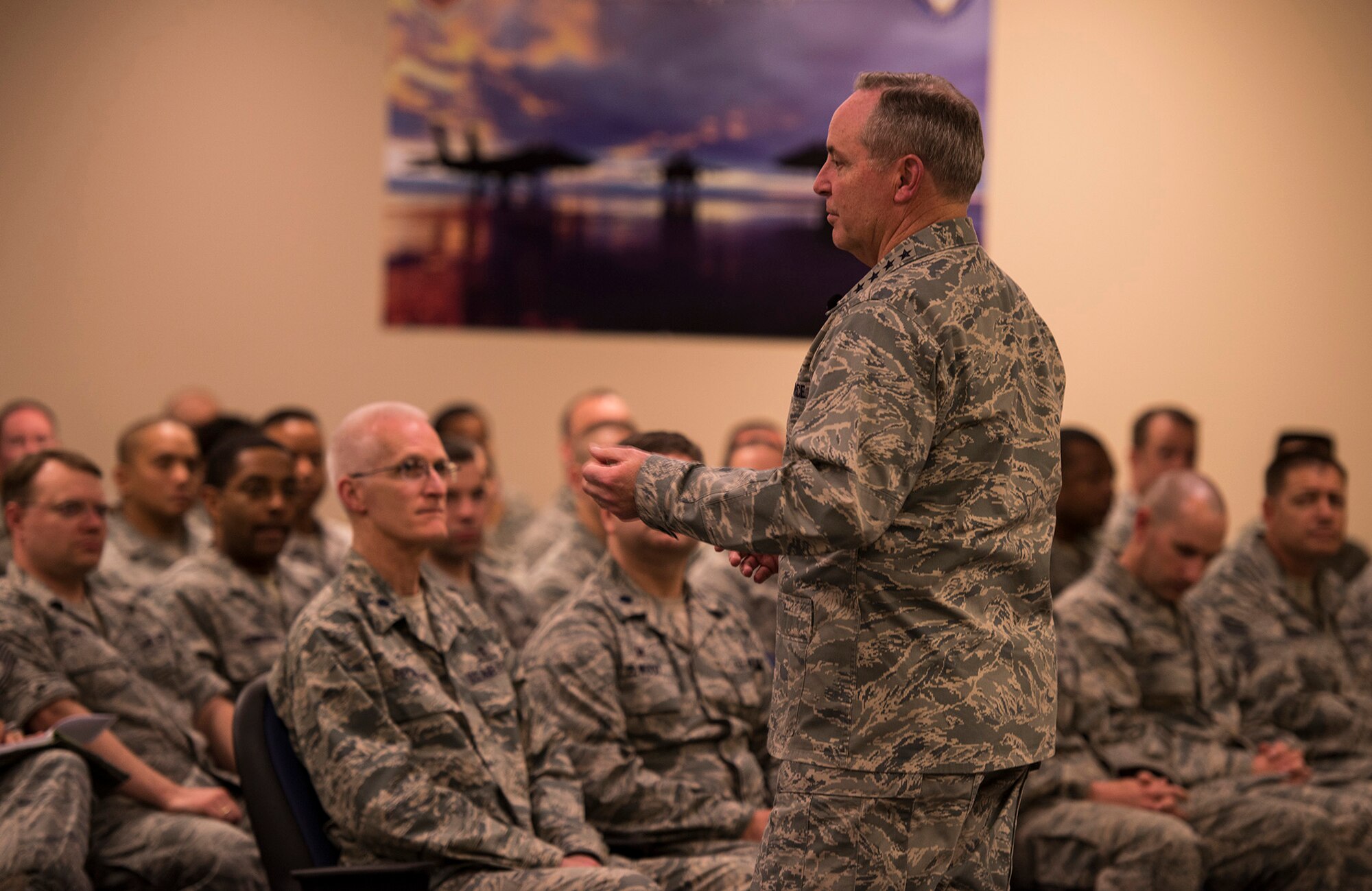 140501-F-QL239-014 Betty Welsh, wife of Air Force Chief of Staff Gen. Mark A. Welsh III, speaks with senior leaders and key spouses inside Outdoor Recreation, May 1, 2014, at Mountain Home Air Force Base, Idaho. Welsh spoke to leaders and key spouses about the base’s spouse programs and addressed important issues and resolutions during their visit to Mountain Home. (U.S. Air Force photo by Senior Airman Caitlin Guinazu/Released)