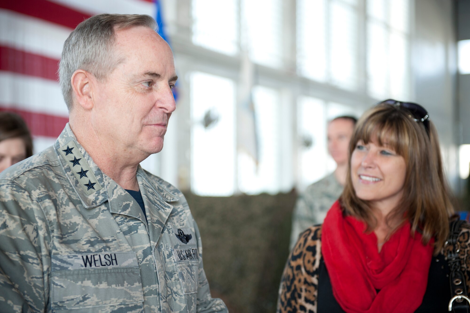 140502-F--SZ127-240 Air Force Chief of Staff Mark A. Welsh III speaks to civic leaders after an all call at Mountain Home Air Force Base, Idaho, May 2, 2014. Welsh and his wife, Betty, visited the base and discussed current Air Force issues like force reductions. (U.S. Air Force photo by Airman 1st Class Malissa Lott/RELEASED)