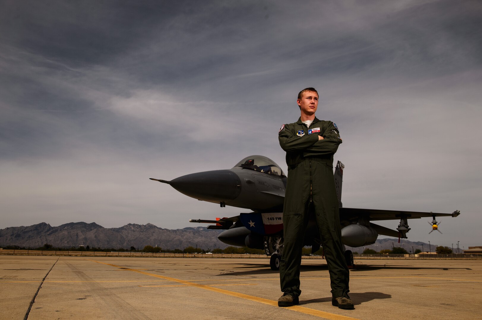 First Lt. John Nygard, 182nd Fighter Squadron, is an F-16 Fighting Falcon student pilot participating in Coronet Cactus exercise at Davis-Monthan Air Force Base, Ariz., April 9, 2014. This exercise provides realistic combat training for student fighter pilots from air-to-air combat to dropping inert and live ordnance. (U.S. Air Force photo/ Staff Sgt. Jonathan Snyder)