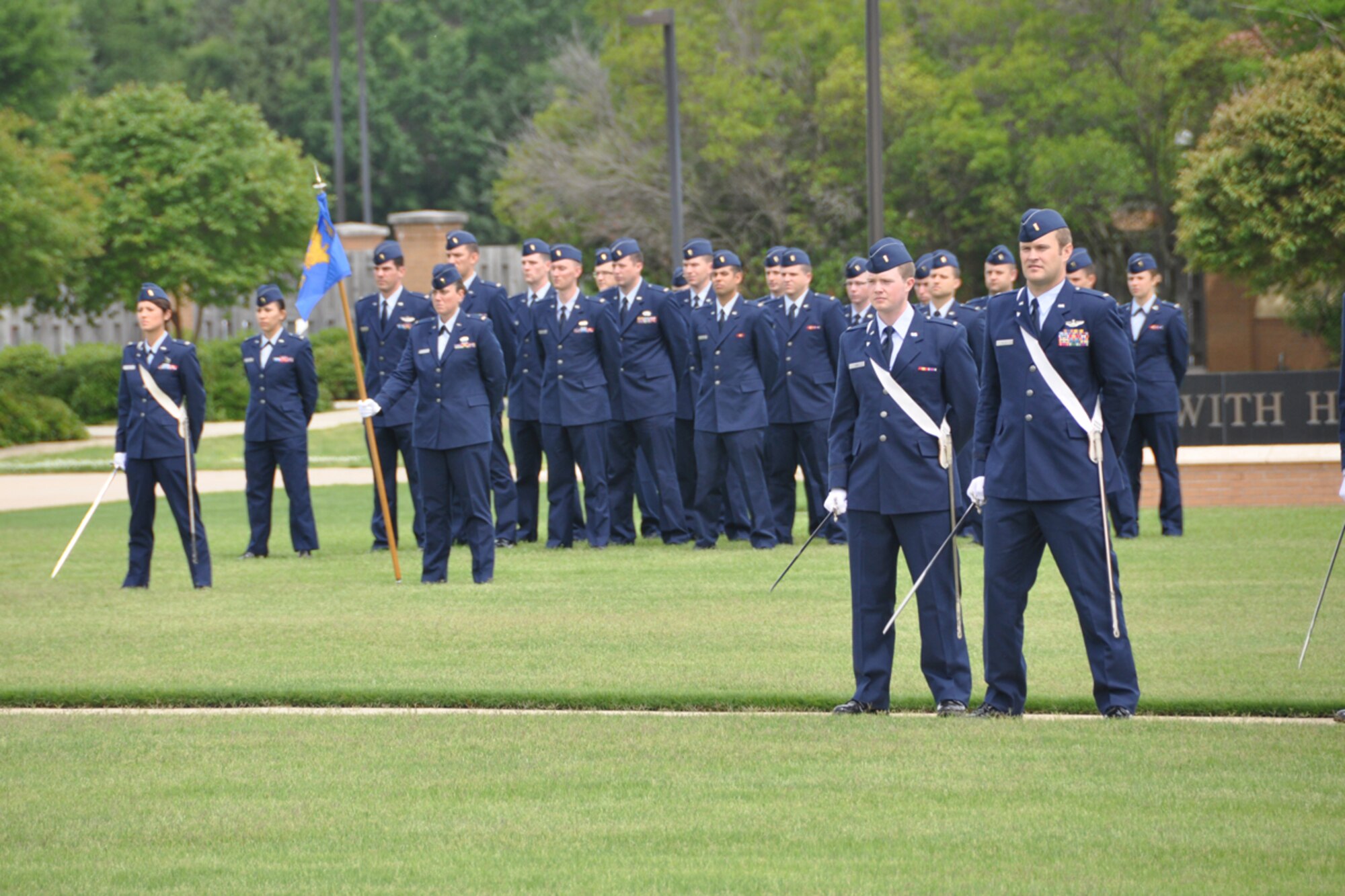 Members of the Officer Training School Detachment 503 perform squadron drill during their graduation ceremony, Maxwell Air Force Base, Ala., May 1. (U.S. Air Force photo/Master Sgt. James Branch)