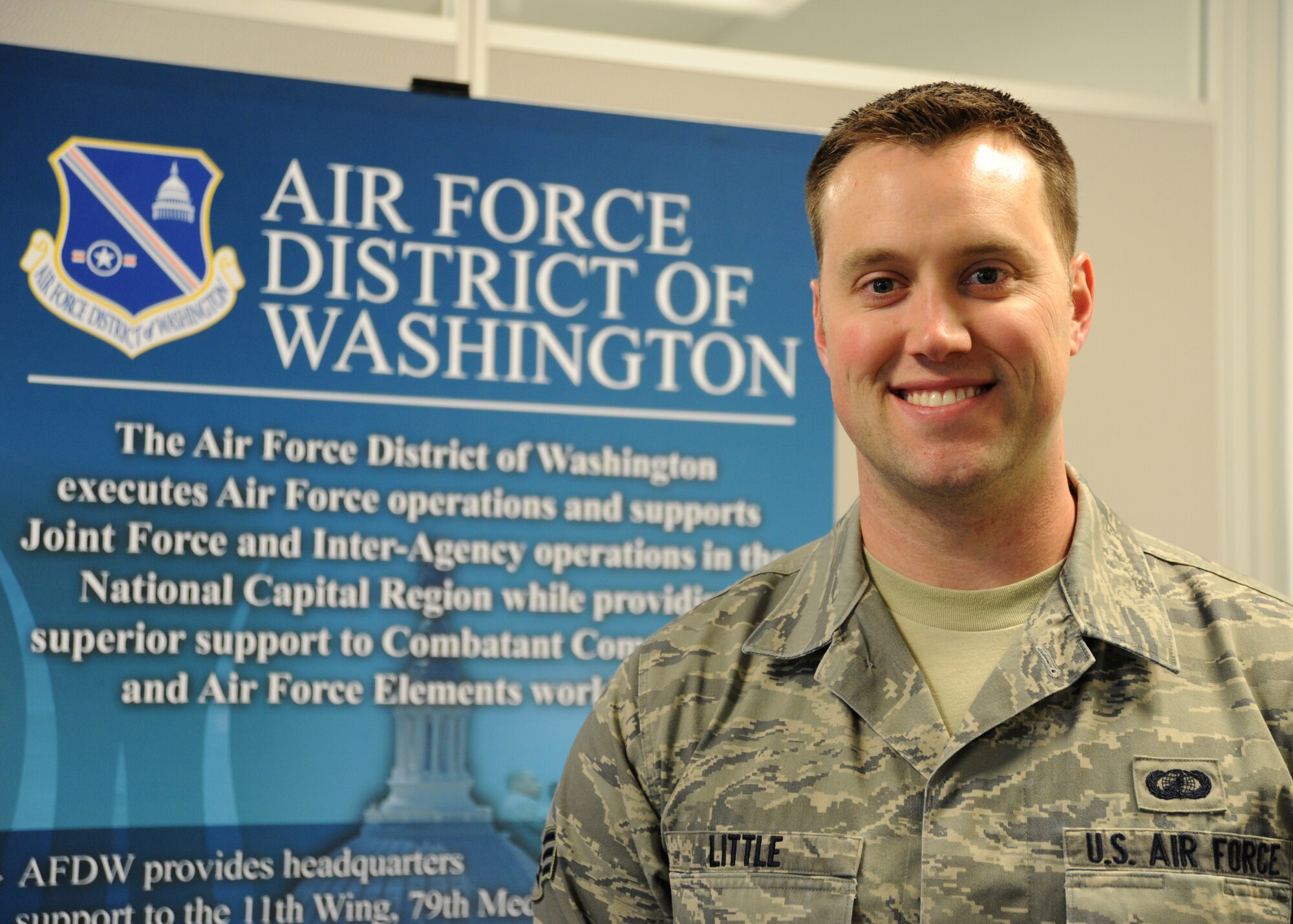 Senior Airman Matt Little, Air Force District of Washington contract specialist, is an AFDW Capital Airman. Little was recently selected for the Enlisted-To-Medical Preparatory Degree Program. He will complete the preparatory coursework for admission to medical school while maintaining his active duty status during the pre-med program. He will be assigned to the Uniformed Services University of Health Sciences in Bethesda, Md. (U.S. Air Force photo/Master Sgt. Tammie Moore) 
