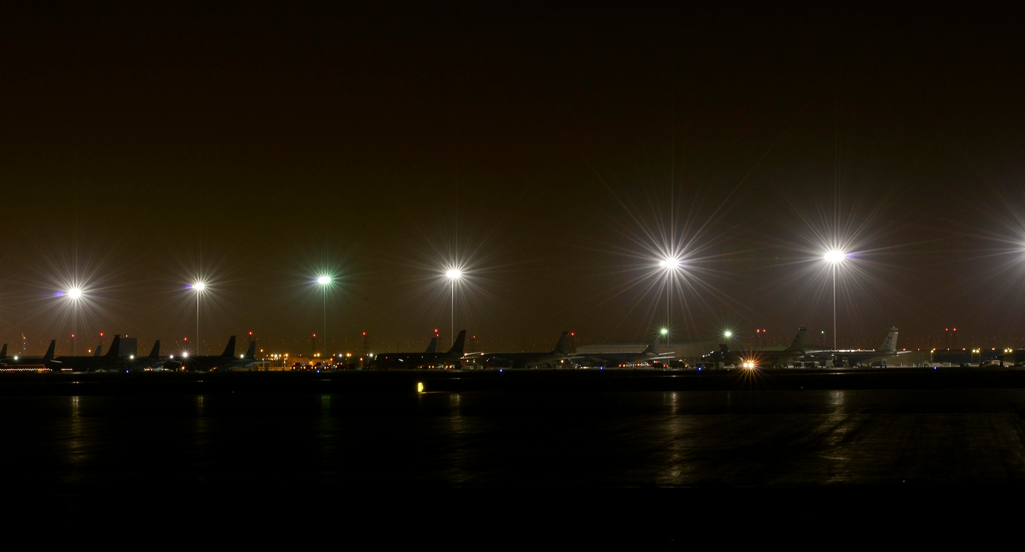 A B-1B Lancer deployed from Ellsworth Air Force Base, South Dakota sits on the flight line, May 4 at Al Udeid Air Base, Qatar. The multi-mission B-1 is the backbone of America's long-range bomber force.  The B-1b can rapidly deliver large quantities of precision and non-precision weapons against any adversary, anywhere in the world, at any time. (U.S. Air Force photo/Senior Airman Jared Trimarchi)