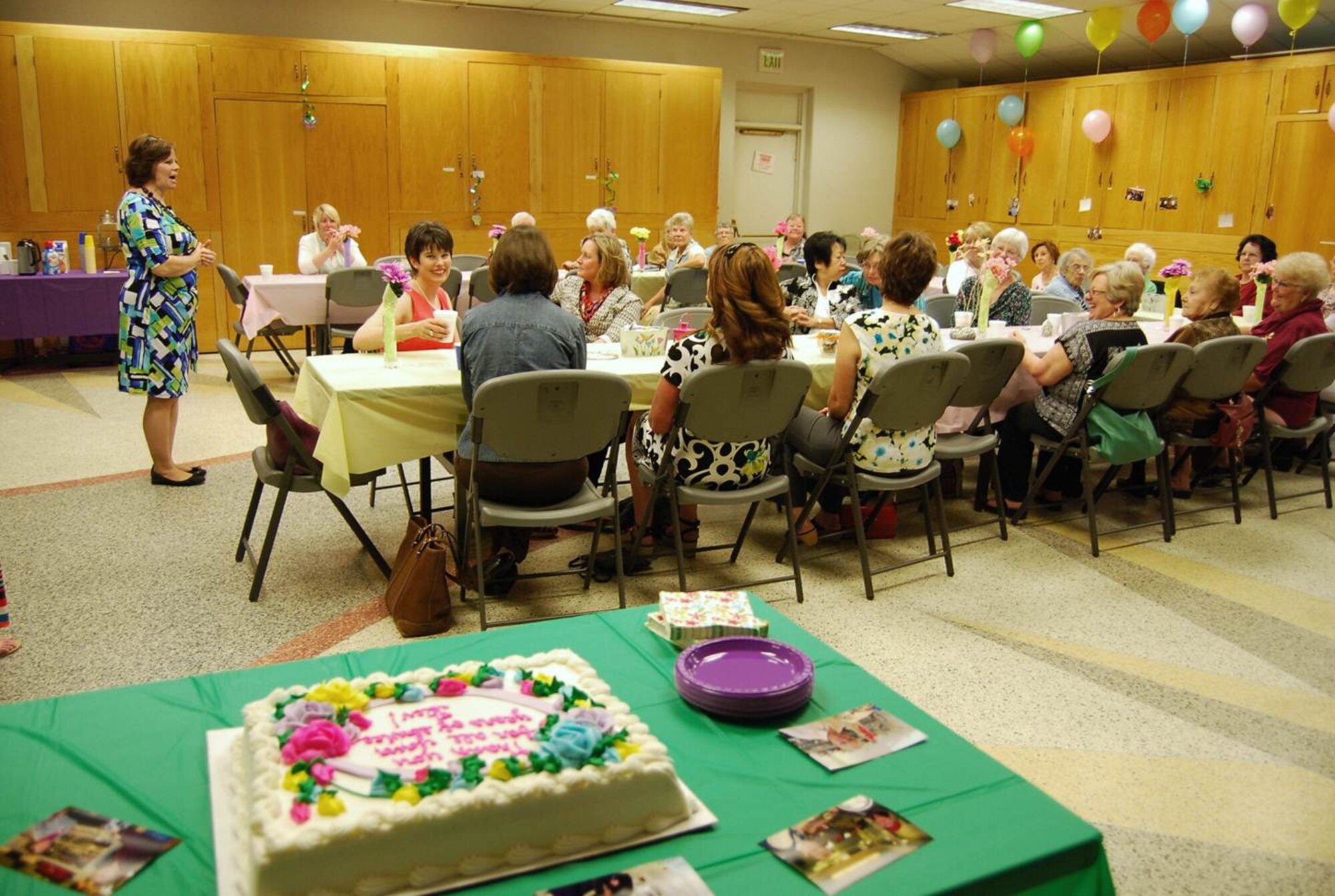 PETERSON AIR FORCE BASE, Colo. – Volunteers, board members and supporters of the Peterson-Schriever-Cheyenne Mountain Thrift Shop gathered May 5 at the base chapel to celebrate their combined accomplishments and say farewell to longtime volunteer Bev Jennings, who has worked at the PSC Thrift Shop for 30 years. (U.S. Air Force photo/Michael Golembesky)