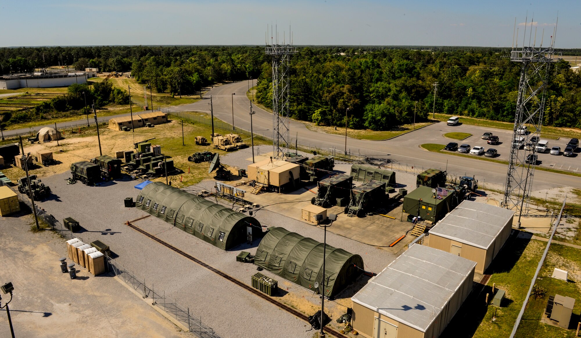 The U.S. Air Force 123rd Air Control Squadron's simulated deployed environment is shown May 5, 2014, at Eglin Air Force Base, Fla., during exercise Emerald Warrior 2014. Emerald Warrior is a U.S. Special Operations Command-sponsored two-week joint/combined tactical exercise designed to provide realistic military training in an urban setting. (U.S. Air Force photo by Senior Airman Colville McFee)