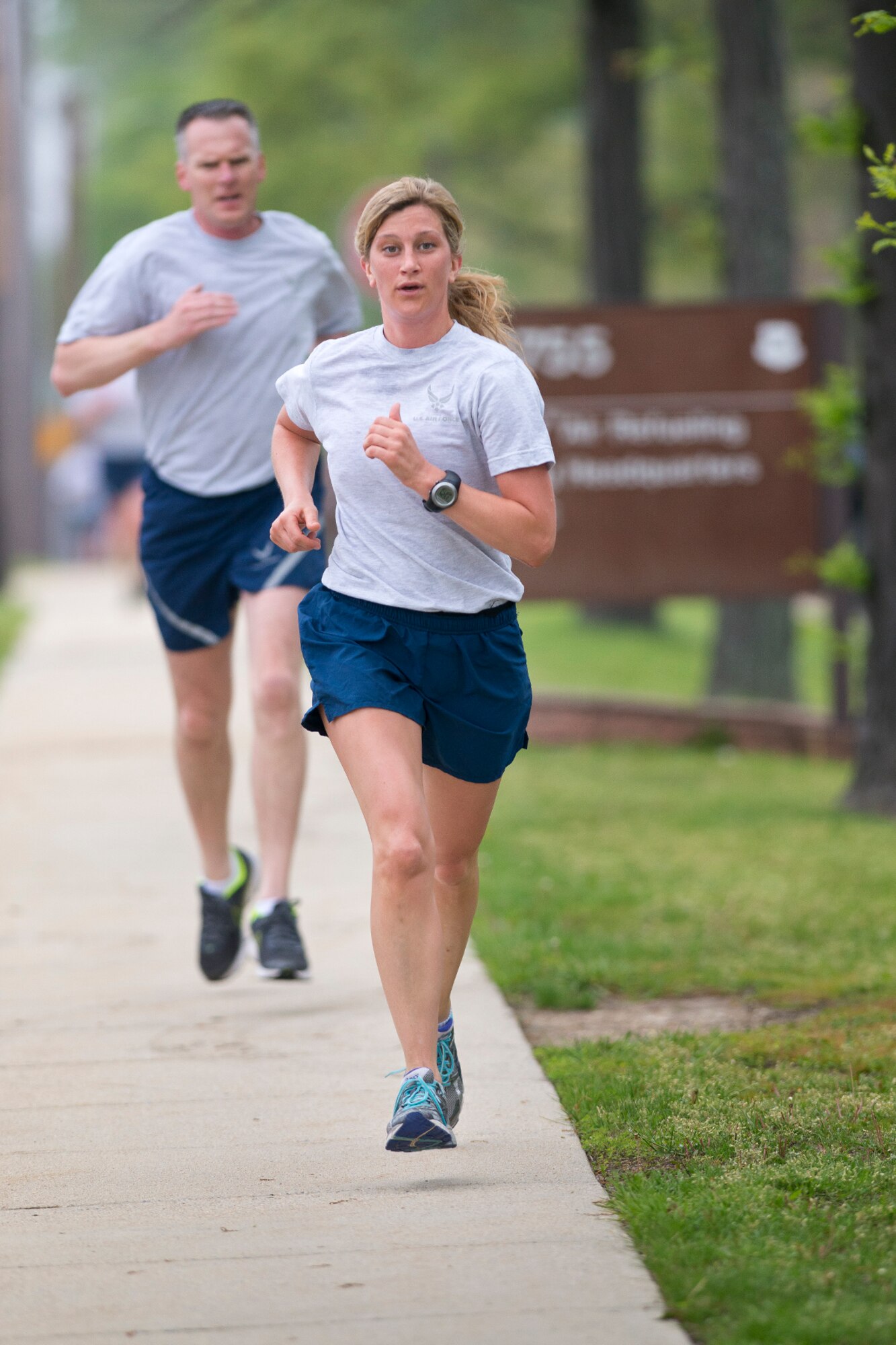 Air Guardsmen from the Air National Guard Readiness Center, Joint Base Andrews, Md., participate in a 2-mile fun run before an Enlisted Call May 9, 2014. The theme of the Enlisted Call; "Renewing or Committment to the Profession of Arms", . (U.S. Air National Guard photo by Master Sgt. Marvin R. Preston/Released)