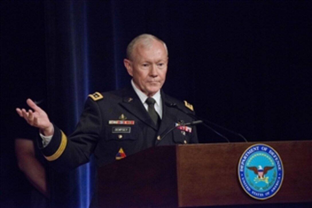Army Gen. Martin E. Dempsey, chairman of the Joint Chiefs of Staff, hosts a sports leadership seminar with university basketball coaches and a sports analyst at the Pentagon, May 7, 2014. Dempsey hosted the panel to discuss the importance of leadership in building winning teams and to expose the coaches to what military teams bring to the nation.
