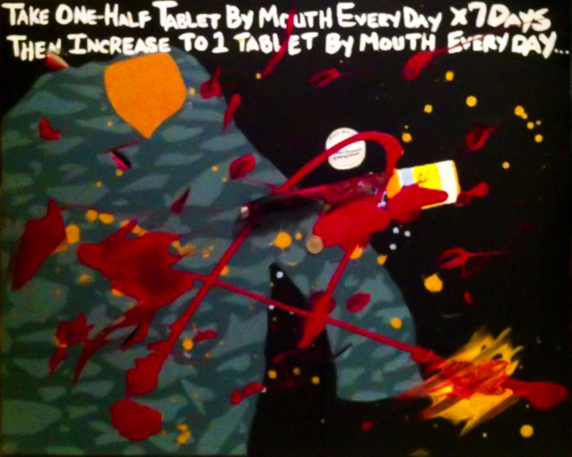 Cecelia Guadalupe Ortiz-Barreiro made her painting (Untitled, but unoffically "Zoloft") during a mental breakdown in August of 2012. Cece is an amateur painter, and her favorite artist is Fridah Khalo, who's perseverance through adversity inspires her. (Courtesy photo.)