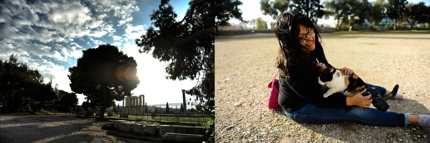 Cecelia Guadalupe Ortiz-Barreiro plays with a stray cat in the Temple of Zeus Nov. 15, 2013, in Athens, Greece. Cats are Cece's favorite animal, and she plays with, photographs, draws and paints them every chance she gets. (Photos courtesy of Jake Barreiro.)