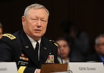 Army Gen. Frank Grass, the chief of the National Guard Bureau, testifies at a Senate Armed Services Committee on the Department of Defense military compensation proposals, May 6, 2014.