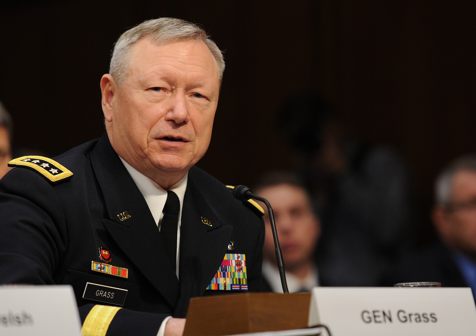 Army Gen. Frank Grass, the chief of the National Guard Bureau, testifies at a Senate Armed Services Committee on the Department of Defense military compensation proposals, May 6, 2014.