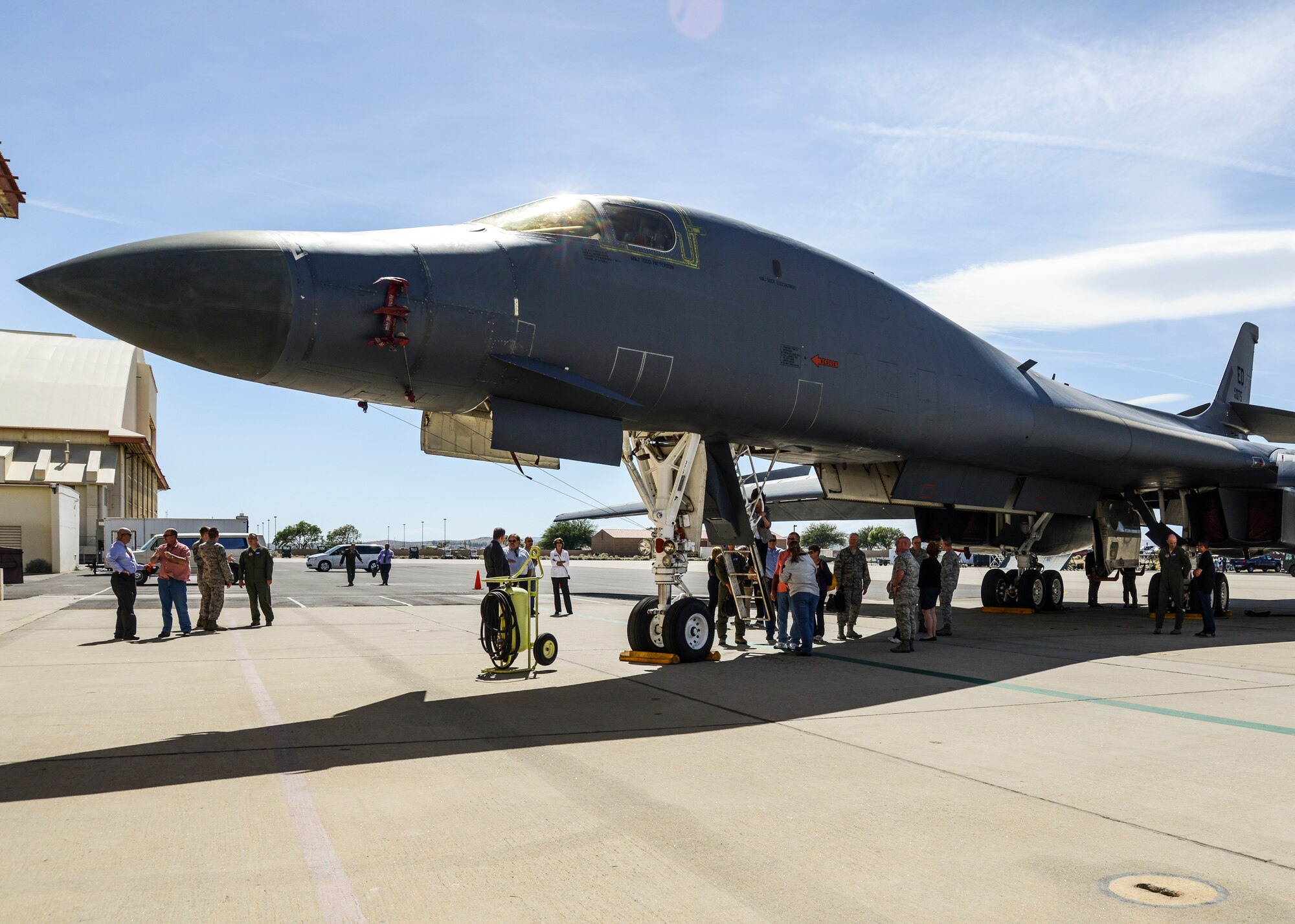At the 419th Flight Test Squadron, commanders accompany their honorary commanders to see the B-1 bomber up close. (U.S. Air Force photo by Rebecca Amber)