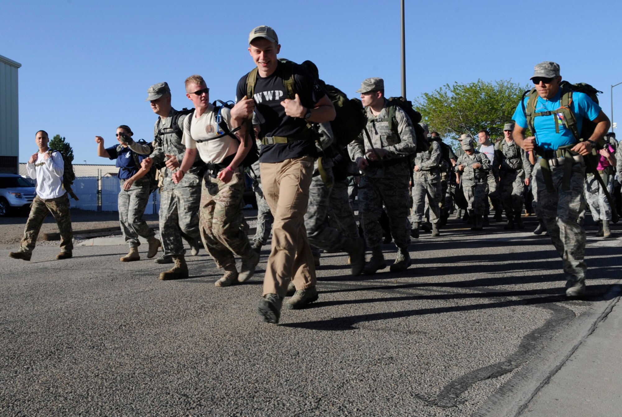 Gunfighters kick off the 2014 National Police Week with a 10K Ruck March to Remember, May 12, 2014, at Mountain Home Air Force Base, Idaho. Police Week started in 1962 when President John F. Kennedy signed a proclamation designating May 15 and the surrounding week as Police Week. (U.S. Air Force photo by Senior Airman Caitlin Guinazu/Released)