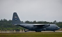 Soldiers from the 6th Ranger Training Battalion board a 908th Airlift Wing C-130 Hercules prior to takeoff May 10 at Eglin Air Force Base, Fla.  The Rangers hitched a ride with the reserve aircrew only to jump out of the back of the aircraft as part of the 6th RTB’s Open House activities.  (U.S. Air Force photo/Tech. Sgt. Sam King)