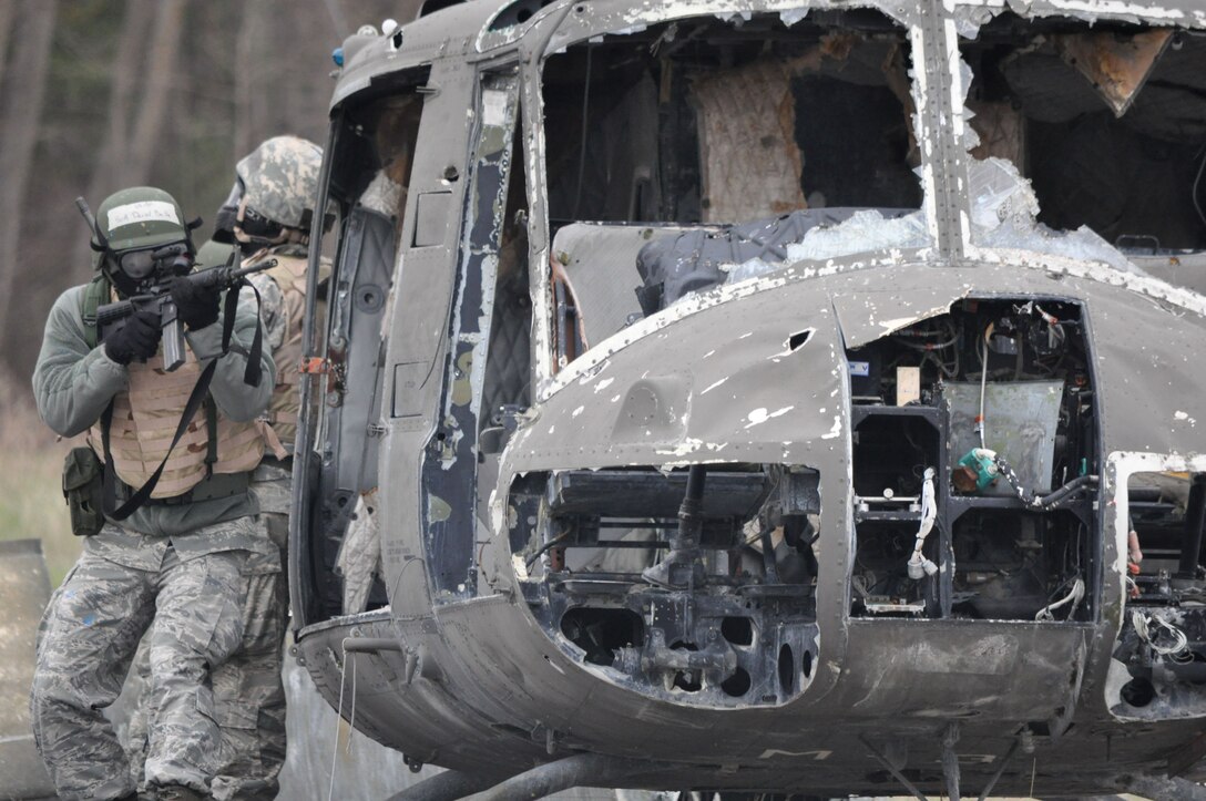 Members of the 927th Mission Support Group, MacDill AFB, Florida received valuable training on mission essential tasks and combat survival skills at Alpena CRTC May 5-9. The group of 50 reservists participated in scenarios simulating situations Airmen could experience in a deployed environment. (U.S. Air Force photo by Capt. Joe Simms)