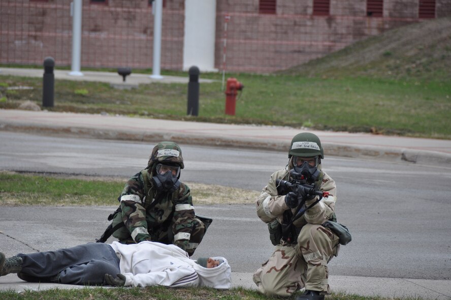 Members of the 927th Mission Support Group, MacDill AFB, Florida received valuable training on mission essential tasks and combat survival skills at Alpena CRTC May 5-9. The group of 50 reservists participated in scenarios simulating situations Airmen could experience in a deployed environment. (U.S. Air Force photo by Capt. Joe Simms)