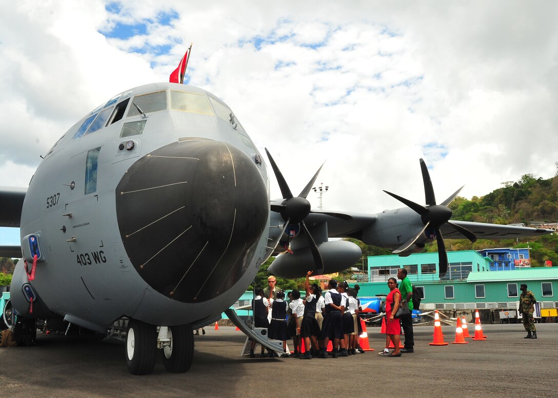 The Caribbean Hurricane Awareness Tour is a joint effort between National Oceanic and Atmospheric Administration's National Hurricane Center and the 403rd Wing's 53rd Weather Reconnaissance Squadron, promotes hurricane awareness and preparedness throughout the Caribbean region. More than 4,000
people attended the tour May 4-11, 2014, at Manzanillo, Zihuatanejo and Huatulco, Mexico, St. Vincent, and San Juan, Puerto Rico. (U.S. Air Force photo/Maj. Marnee A.C. Losurdo)