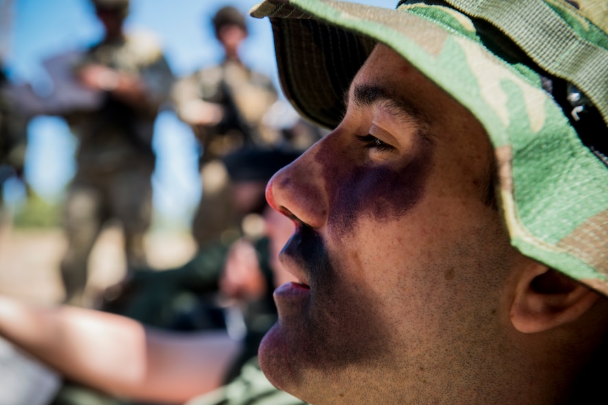 Zach Pokrant, an Air Force ROTC cadet from the University of Arizona, acts as an explosion victim during an Angel Thunder mass-casualty exercise May 9, 2014, at Camp Navajo, Ariz. Throughout Angel Thunder, cadets from the University of Arizona and Arizona State University played roles for various scenarios at Camp Navajo and Flagstaff, Ariz. (U.S. Air Force photo by Staff Sgt. Jamal D. Sutter/Released)  
