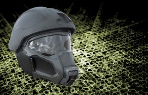 Army researchers envision a fan embedded within the chemical, biological, radioactive and nuclear respirators' filtration system that uses less power, is lighter and is far less bulky than conventional respirators. (U.S. Army photo illustration)