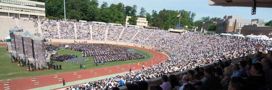 More than 14,000 people watch about 5,100 Duke University graduates receive undergraduate, master's and professional degrees at the university's commencement ceremony in Durham, N.C., May 11, 2014.