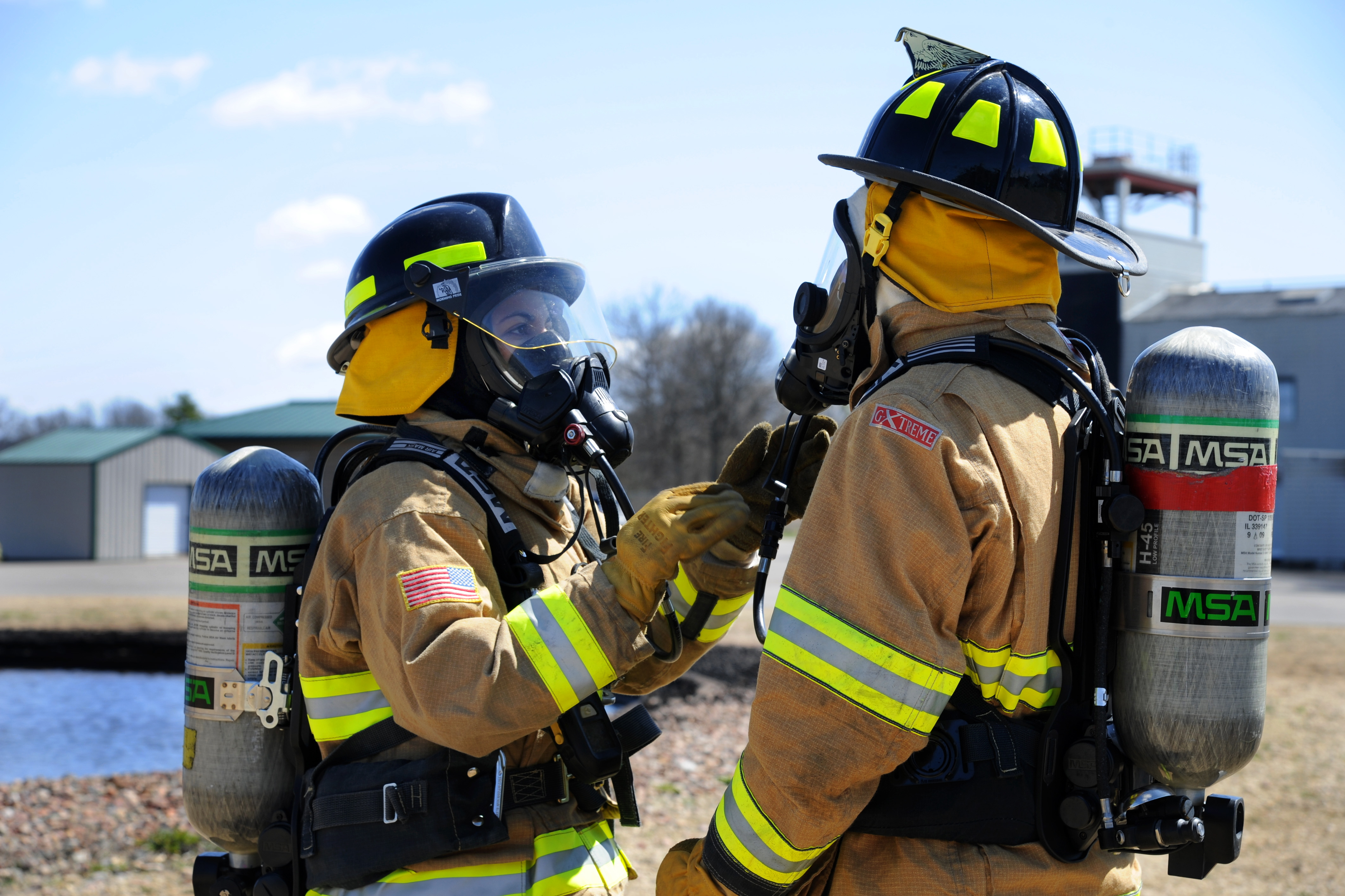 Army Spc Justina Hamilton Left Checks Fire Gear On Army Pfc