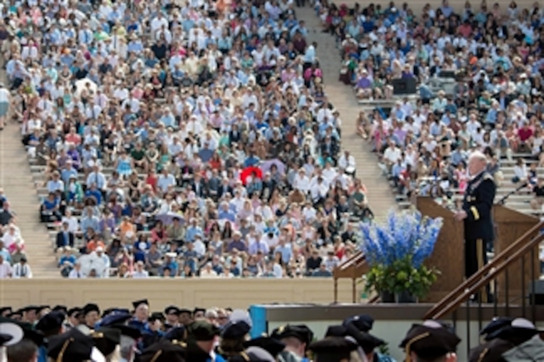 Army Gen. Martin E. Dempsey, chairman of the Joint Chiefs of Staff, delivers the commencement address at Duke University in Durham, N.C., May 11, 2014. 