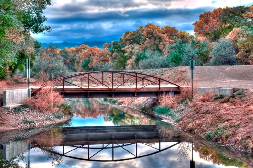 CORRALES, N.M., -- Morning at a bridge on Andrew's Lane. Photo by Richard Banker, Oct. 16, 2010.  This photo placed first in the District's 2010 photo contest.