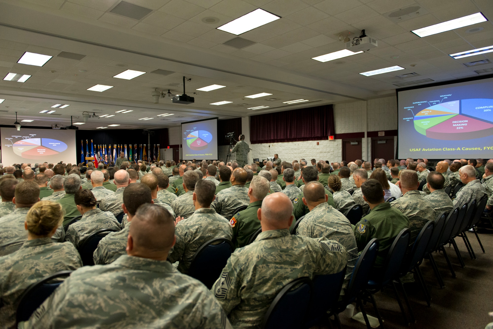 Col. Edward L. Vaughan, director of safety for the Air National Guard, delivers his overview address to the senior leaders during the 2014 Executive Safety Summit at Volk Field Combat Readiness Training Center, Wis., May 13, 2014. This year’s conference theme: “Leaders: Don’t Let Your Guard Down”, covers a wide range of topics including safety, resilience, diversity and mishap prevention. (U.S. Air National Guard Photo by Master Sgt. Marvin Preston/ Released)