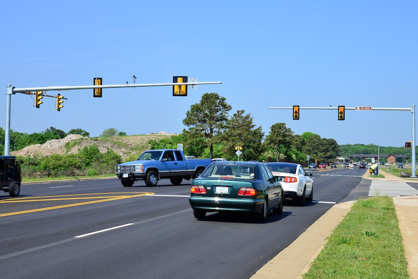 The 633rd Contracting Squadron provides a conduit between technical experts of the U.S. Air Force and industry representatives.  After Lee Road was rerouted to join Sweeny Boulevard, contractors were asked make adjustments to the signal to improve traffic flow.  (U.S. Air Force photo by Senior Airman Aubrey White/Released)