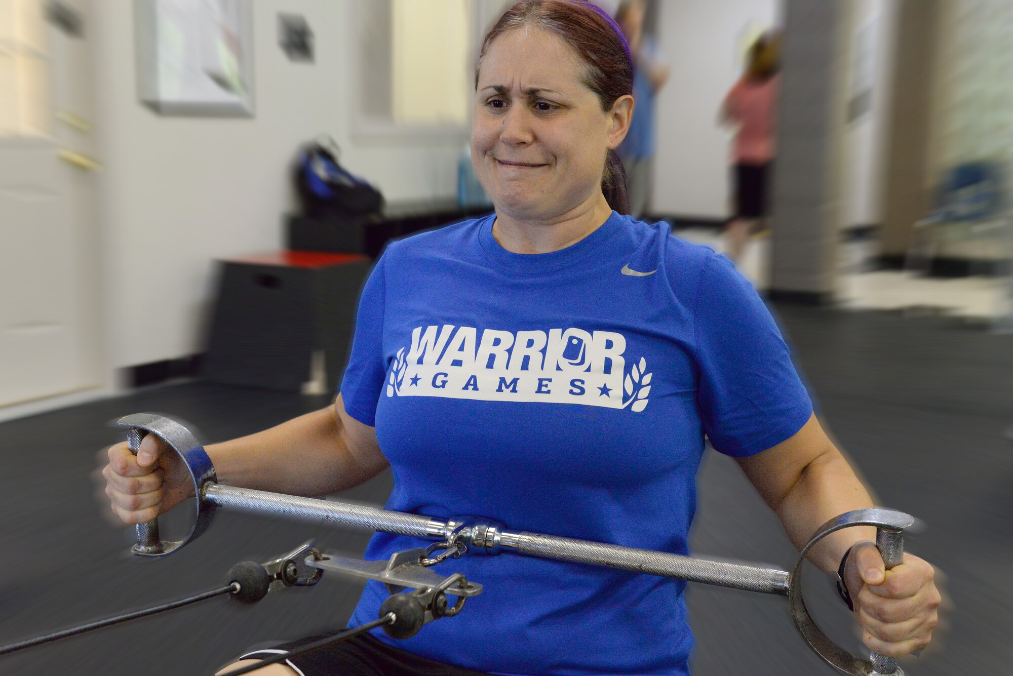 U.S. Air Force retired Maj. Jen Kyseth uses a machine to strengthen her back muscles at the Young Men’s Christian Association to prepare for the Warrior Games, Sumter, S.C., May 8, 2014. Kyseth suffers from chronic back pain resulting from a failed back surgery, also called failed back syndrome, and was chosen to represent the Air Force in the Warrior Games. (U.S. Air Force photo by Airman 1st Class Diana M. Cossaboom/Released)