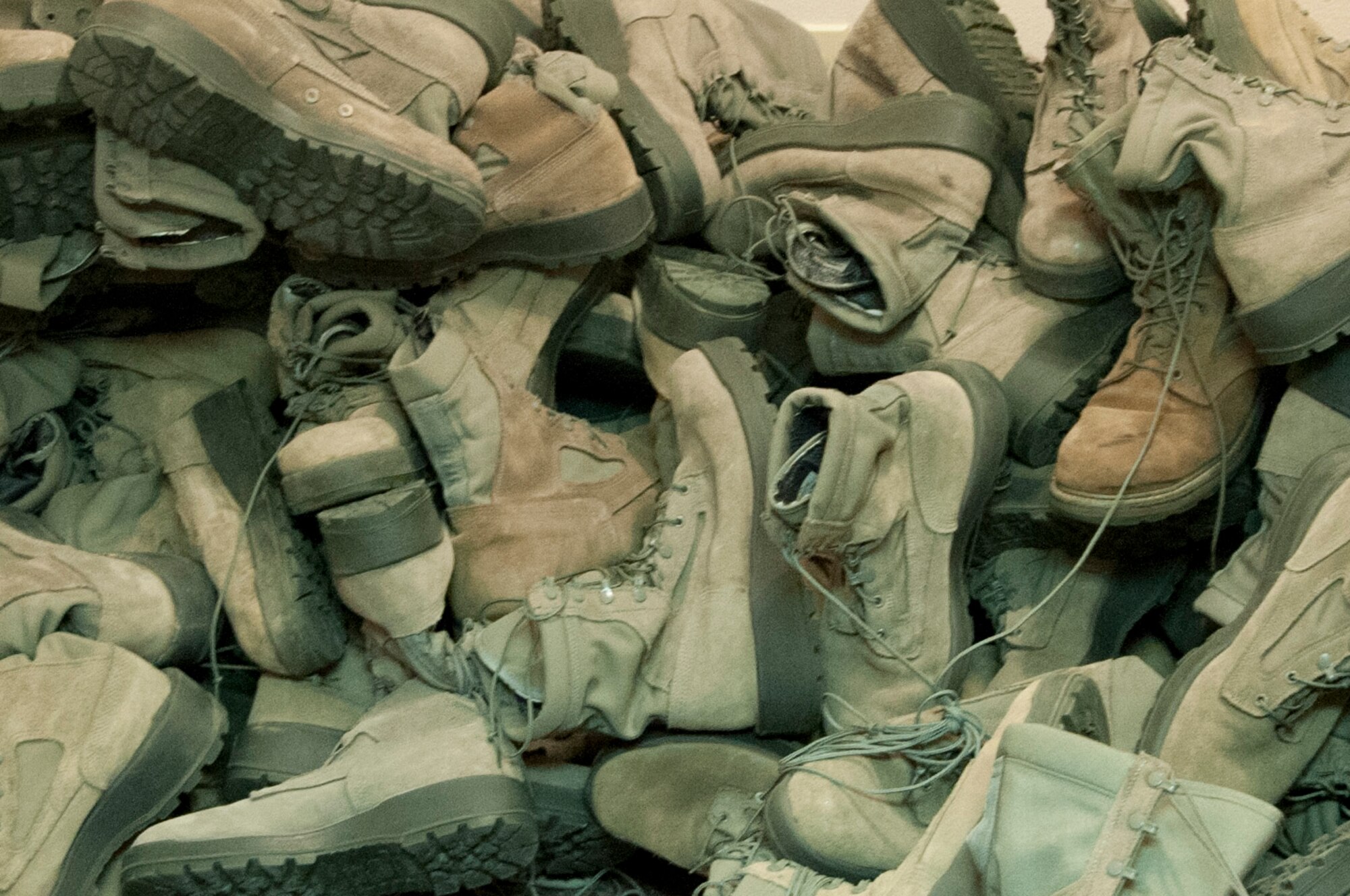 Boots donated by Airmen from Sheppard Air Force base, Texas, through the boots program are scheduled to be given to homeless veterans in the local area May 5, 2014. The drive “Boots from Troops” was started by an Airmen Leadership class in December 2013. The donations go to homeless veterans and others who are in need. (U.S. Air Force photo/Airman 1st Class Robert L. McIlrath)