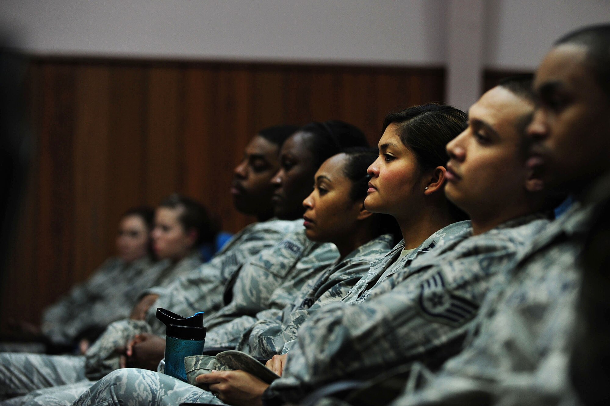Airmen listen to a financial briefing from guest speaker, Holly Petraeus, head of the Office of Servicemember Affairs at the Consumer Financial Protection Bureau, May 13, 2014, Incirlik Air Base, Turkey.  Petraues addressed the role of the CFPB, the resources they offer and how they are helping service members make smarter consumer decisions. (U.S. Air Force photo by Senior Airman Nicole Sikorski/Released)