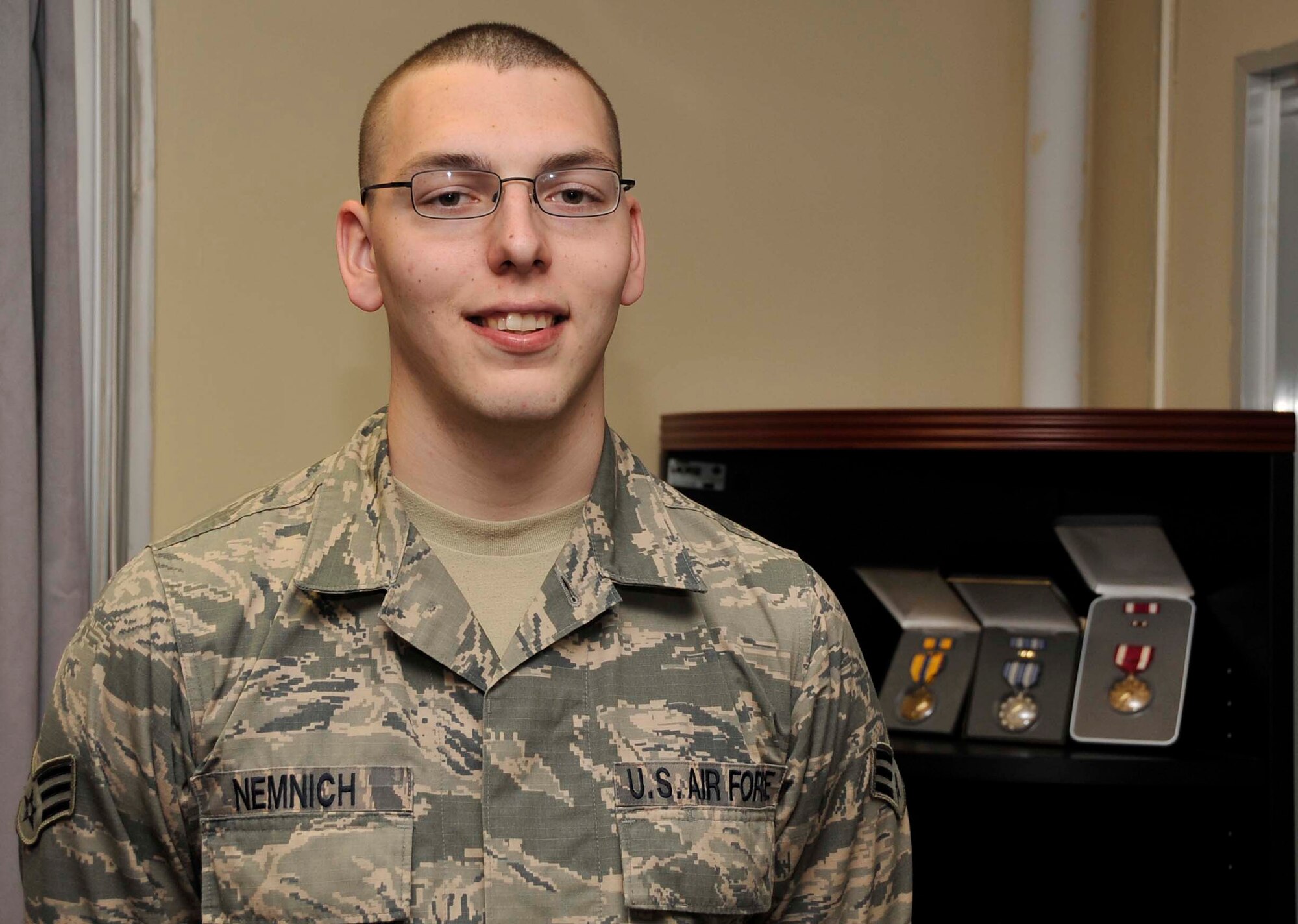 U.S. Air Force Senior Airman Steven Nemnich,  35th Force Support Squadron force management journeyman, is the Wild Weasel of the Week at Misawa Air Base, Japan, May 13, 2014. Nemnich said he takes pride in assisting military members with updates to their personal records files and enjoys learning about the different personnel programs pertaining to his job.  (U.S. Air Force photo/Airman 1st Class Patrick S. Ciccarone)