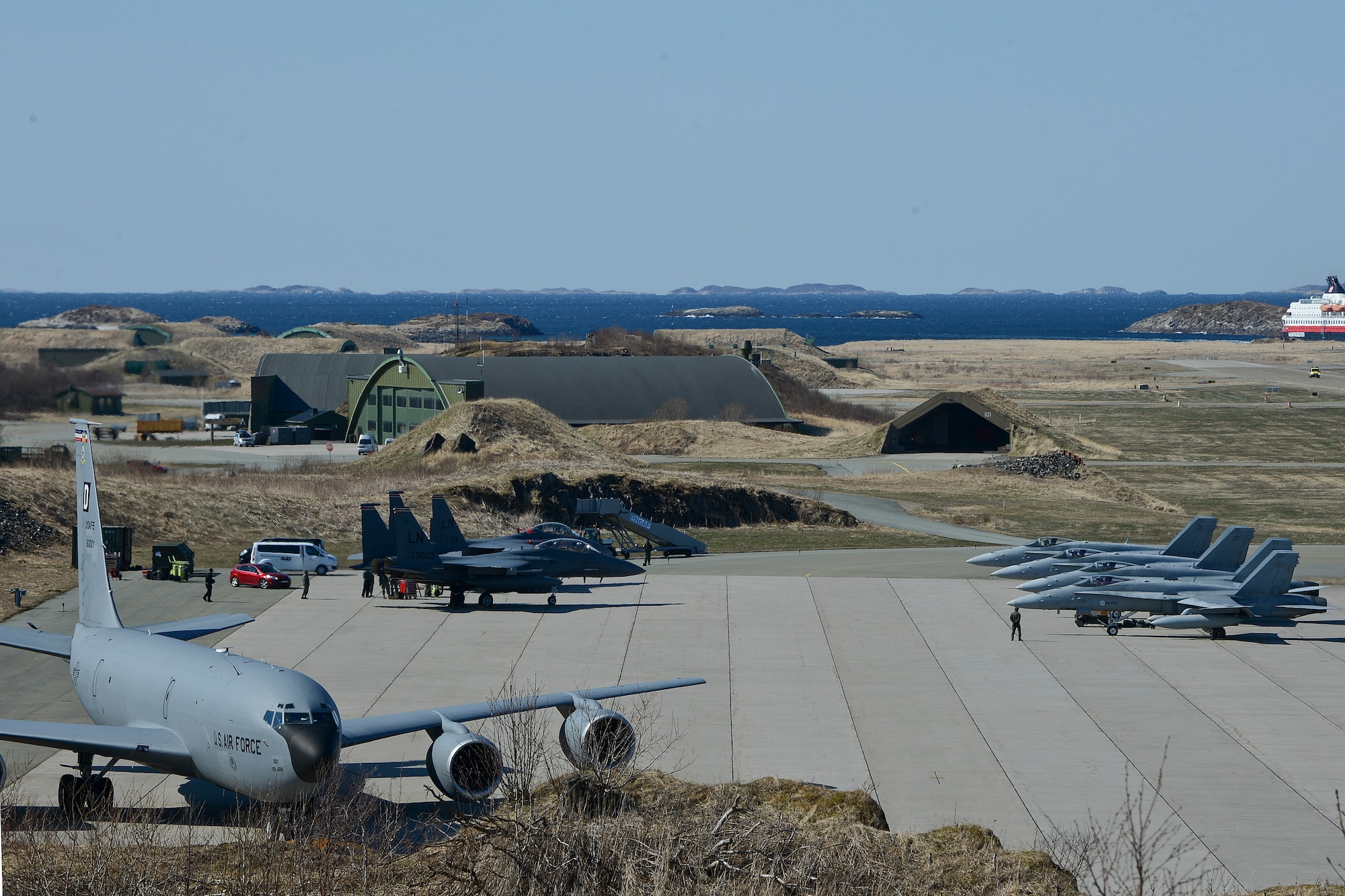 U.S. and Finnish air force aircraft are parked on the flightline May 7, 2014, at Bodo Main Air Station, Norway. The Nordic Defense Cooperation exercise strengthened the U.S. Air Force’s interoperability with NATO allies and regional partners through combined training. (U.S. Air Force photo/Airman 1st Class Trevor T. McBride)