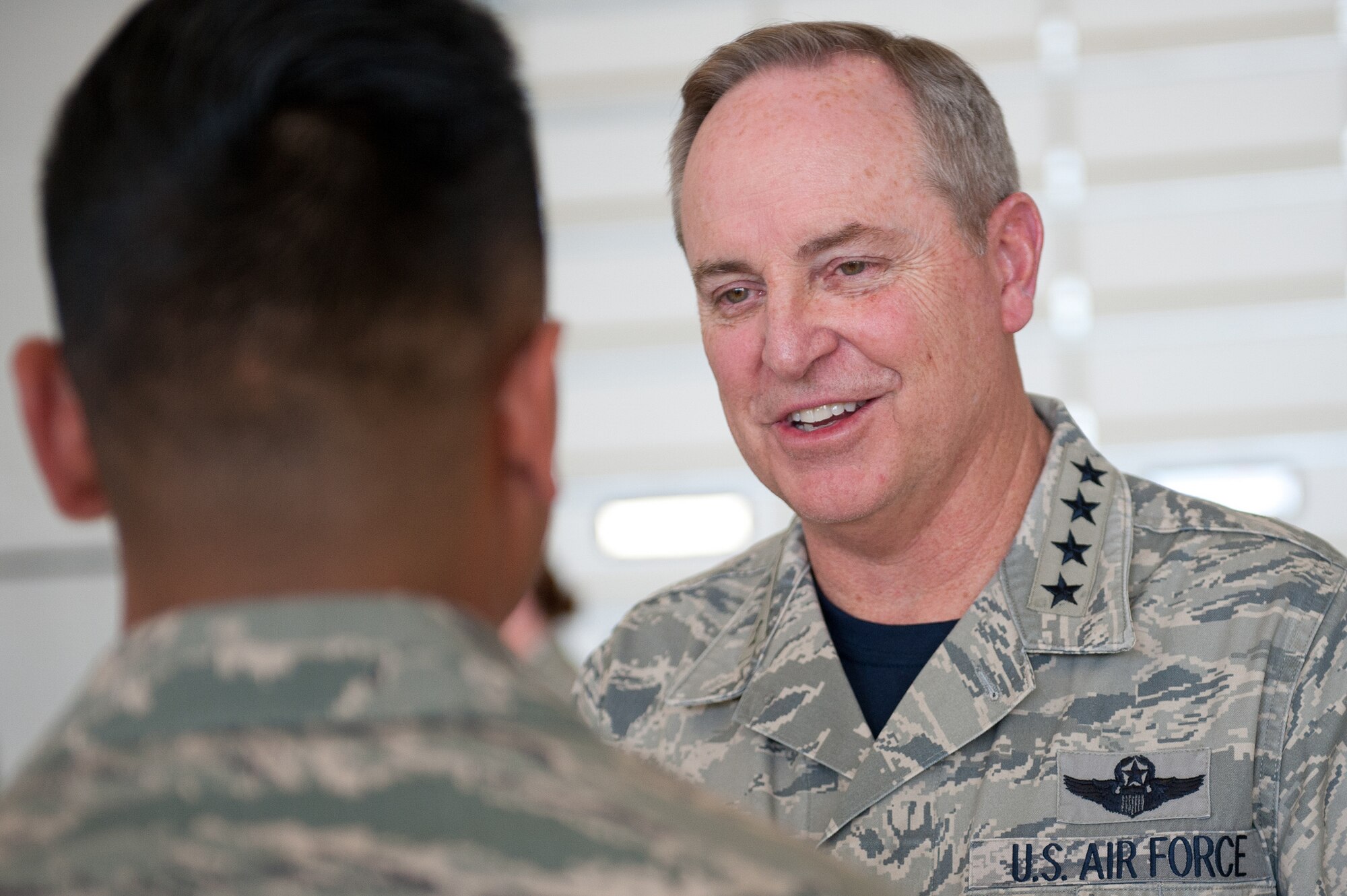 Gen. Mark A. Welsh III, U.S. Air Force Chief of Staff, personally meets with 
hundreds of airmen from the Idaho Air National Guard at Gowen Field in Boise, 
Idaho, May 2, 2014. (Air National Guard photo by Tech. Sgt. Joshua Allmaras)
