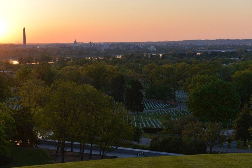 A sweeping view of Arlington National Cemetery with the Washington Monument in the background. (Courtesy photo)