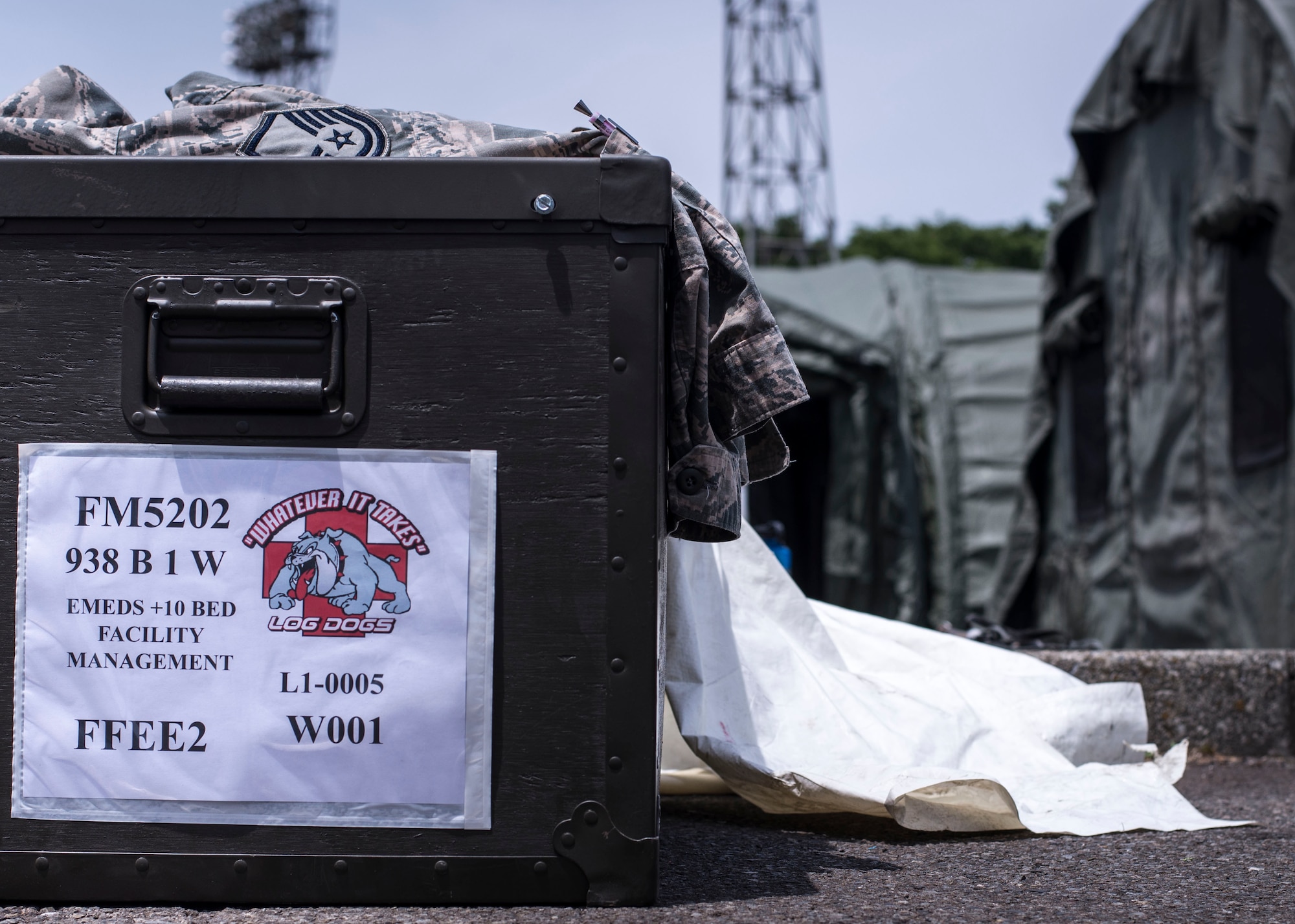 The 374th Medical Support Squadron’s Expeditionary Medical Support facility stands complete during a Samurai Readiness Inspection at Yokota Air Base, Japan, May 14, 2014. The inspection is designed to test various expeditionary capabilities at Yokota, to include medical support. (U.S. Air Force Photo by Capt. Raymond Geoffroy) 