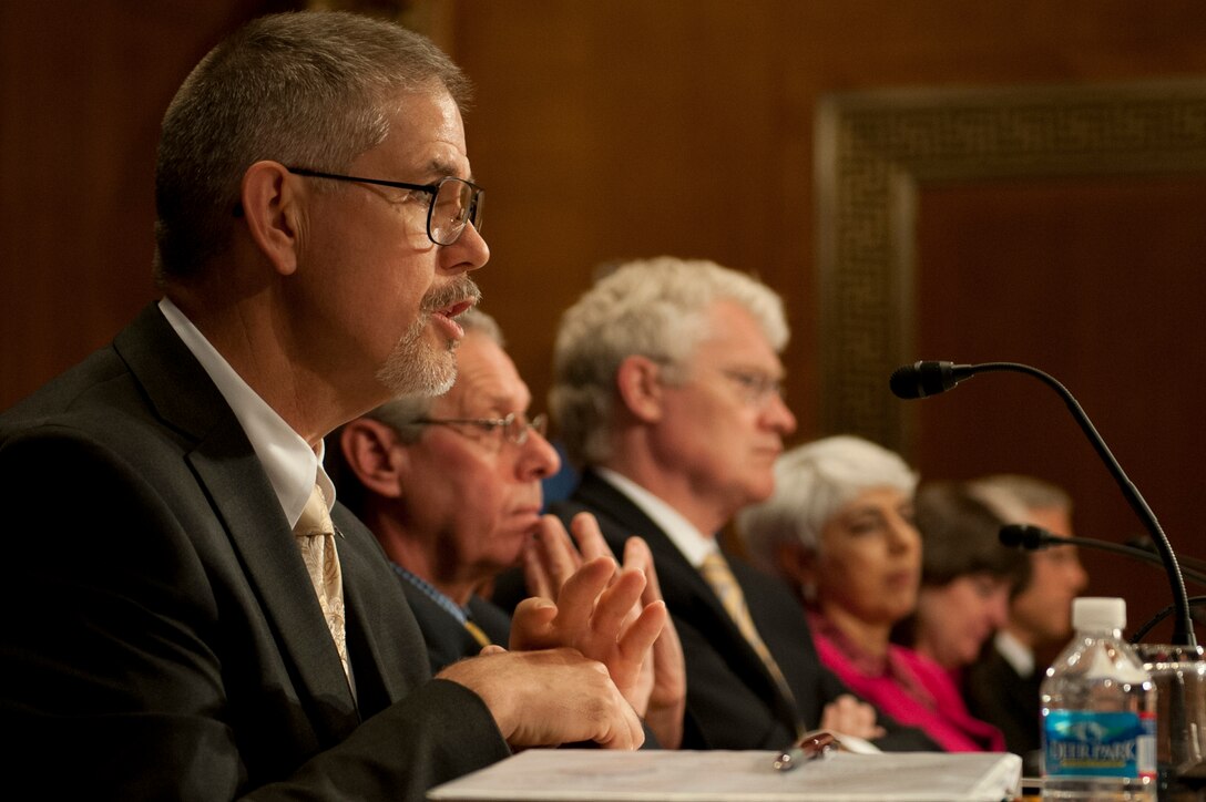Dr. David Walker testifies before the Senate Appropriations Subcommittee on Defense on the Fiscal Year 2015 Air Force Science and Technology Program May 14, 2014, in Washington, D.C. Walker is the  deputy assistant secretary of the Air Force for science, technology and engineering. (U.S. Air Force photo/Staff Sgt. Carlin Leslie)