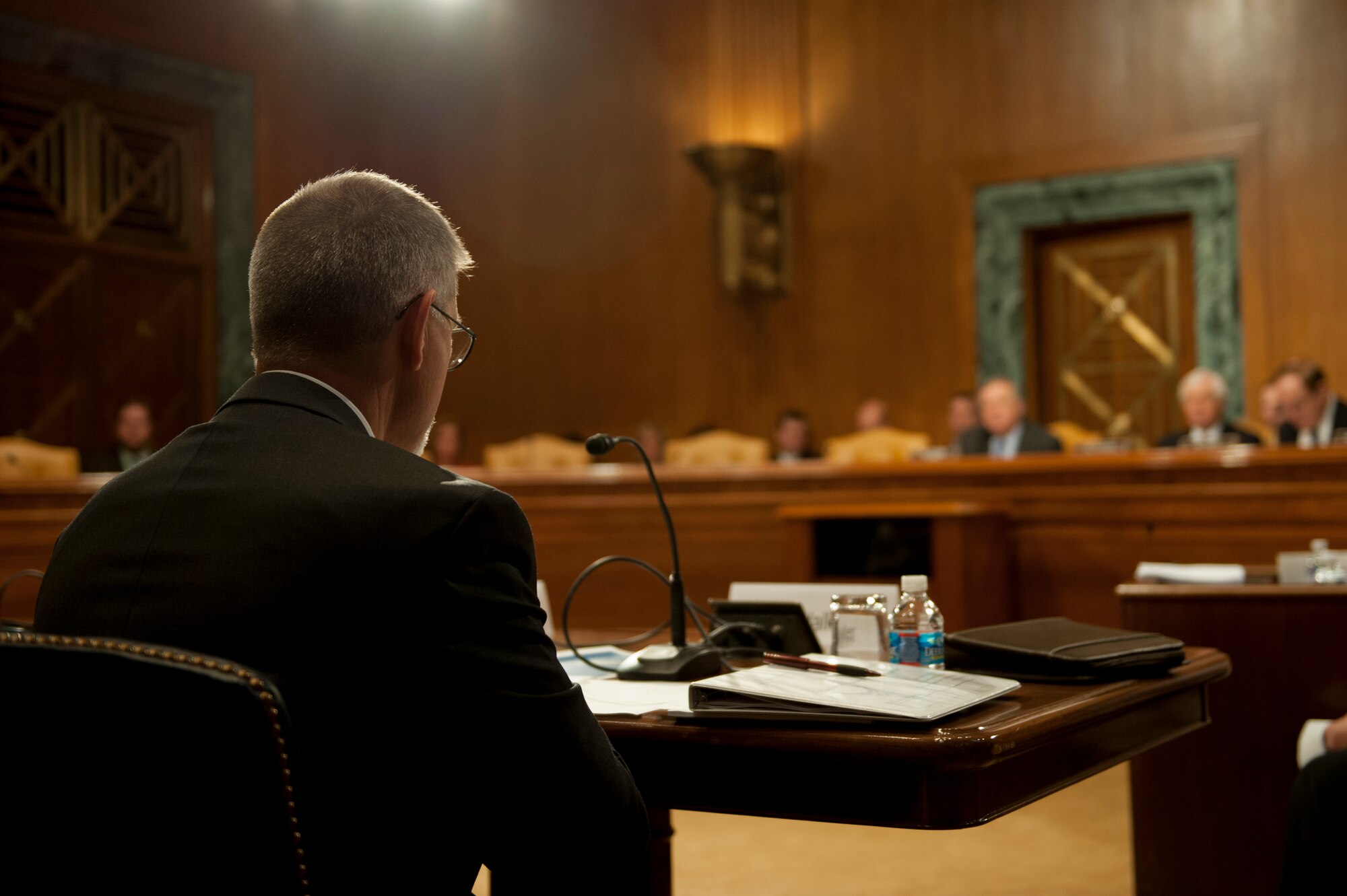 Dr. David Walker testifies before the Senate Appropriations Subcommittee on Defense on the Fiscal Year 2015 Air Force Science and Technology Program, May 14, 2014, in Washington, D.C. Walker is the deputy assistant secretary of the Air Force for science, technology and engineering. (U.S. Air Force photo/Staff Sgt. Carlin Leslie)