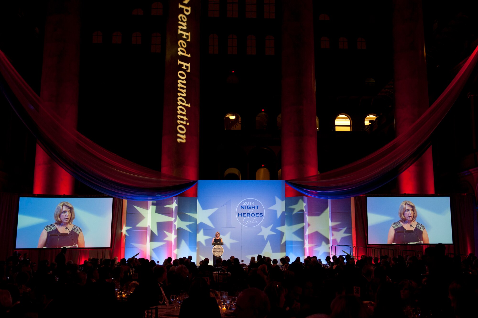 Secretary of the Air Force Deborah Lee James gives her acceptance and keynote speech May 14, 2014, during the PenFed Foundation’s Night of Heroes Gala. James was awarded the American Hero Award for her 30 years of work in the private and government sectors. (U.S. Air Force photo/Staff Sgt. Carlin Leslie)